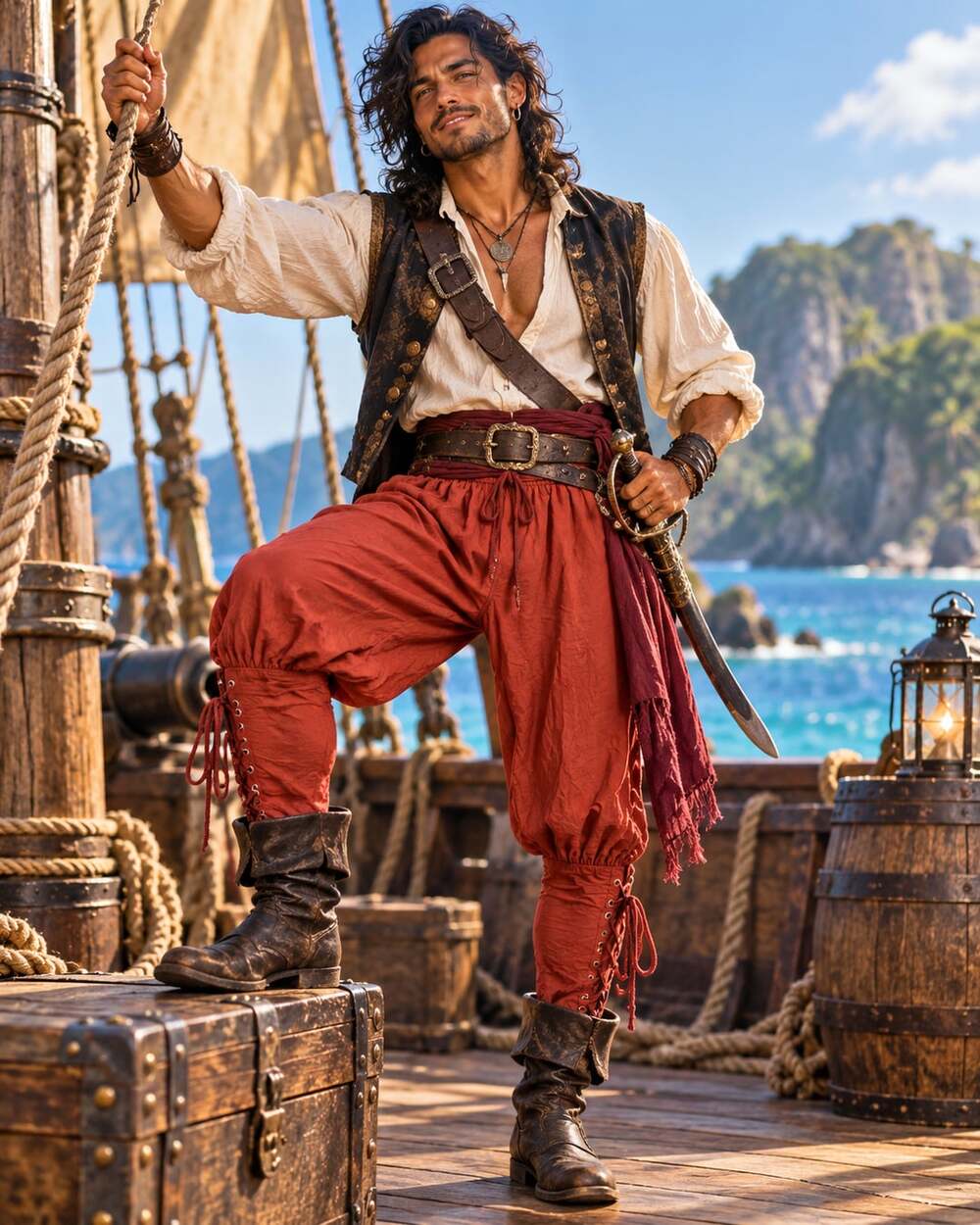 The Pirate Dressing Renaissance Pants Size S/M terracotta Laced Calf